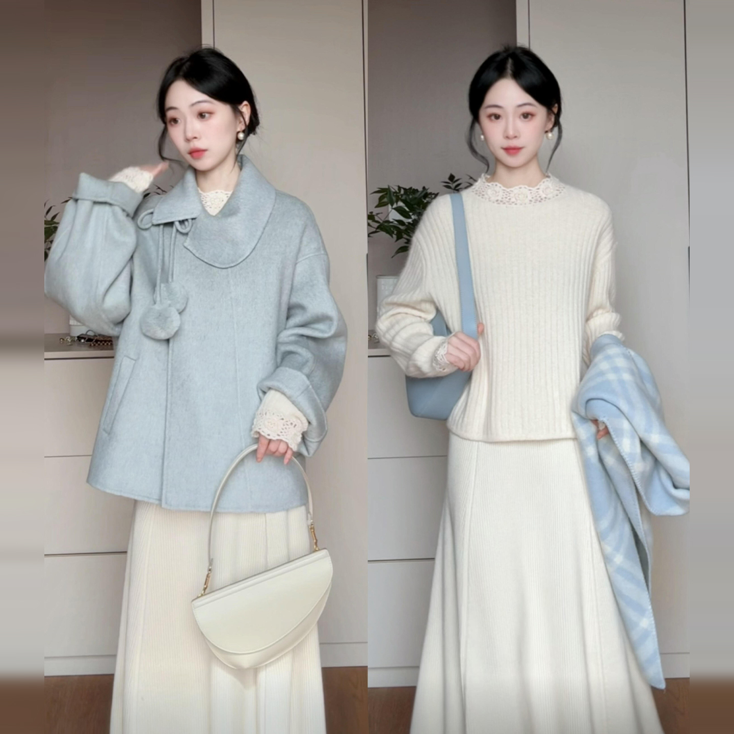 白色针织连衣裙子女秋冬季2025新款ootd穿搭一整套装巨好看的长裙