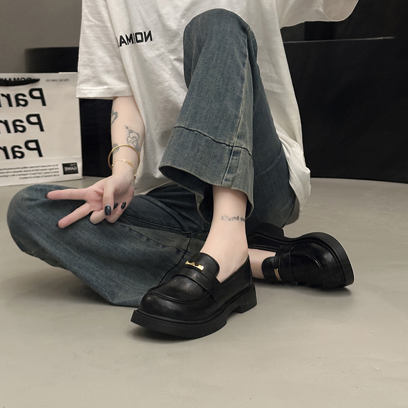 英伦风JK裙子小皮鞋2025春秋新款百搭一脚蹬乐福鞋平底玛丽珍单鞋