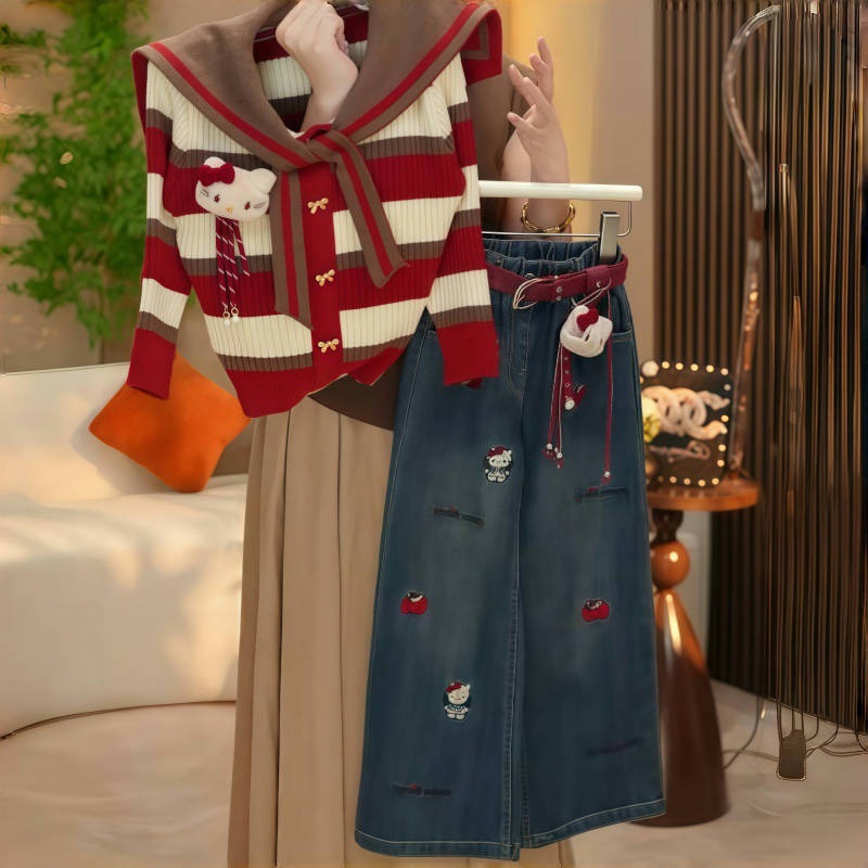 女童春秋款套装2025新款儿童洋气时髦休闲百搭马甲打底衫牛仔裤潮