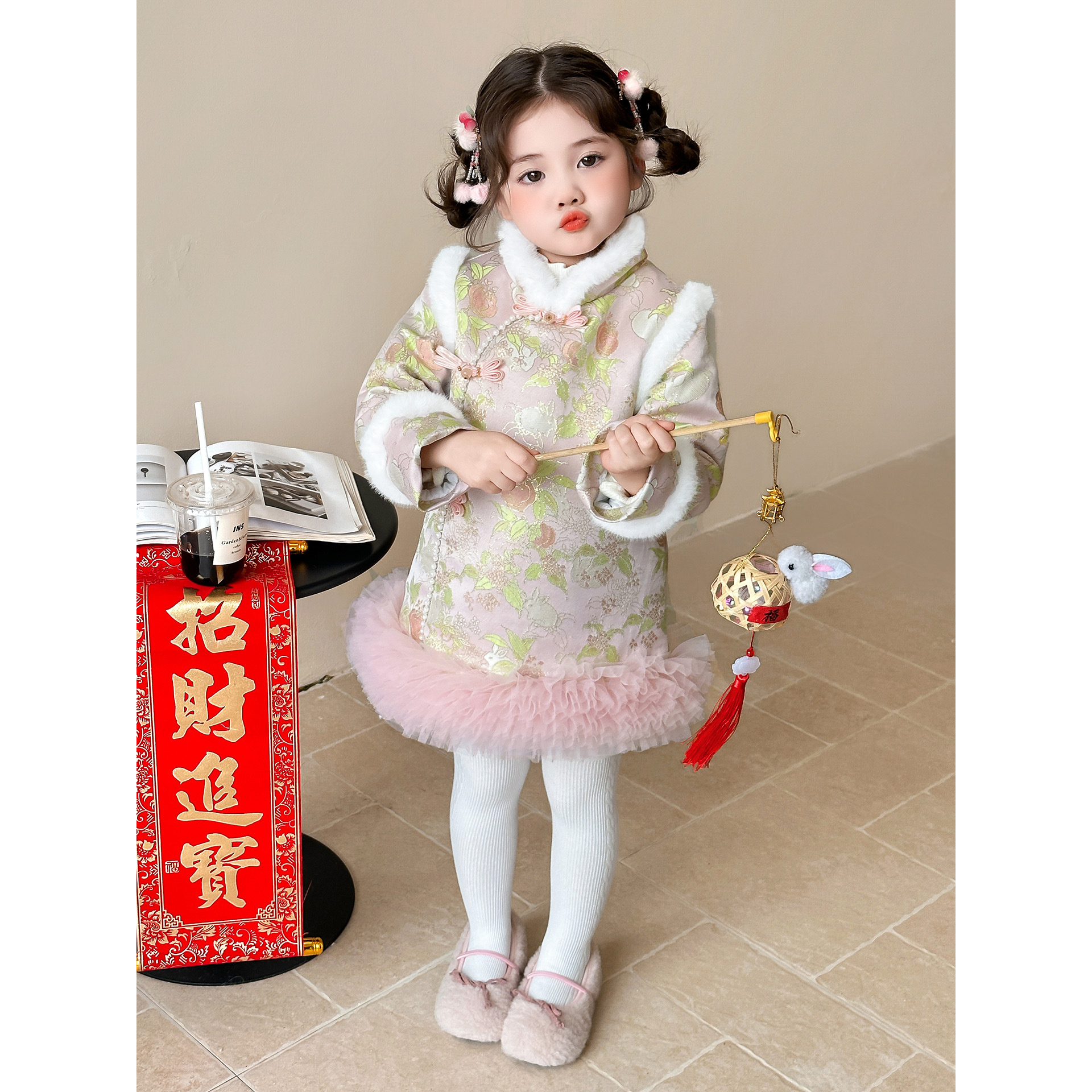 旗袍裙女童汉服冬款2025新款儿童国风唐装拜年服女孩加厚过年衣服