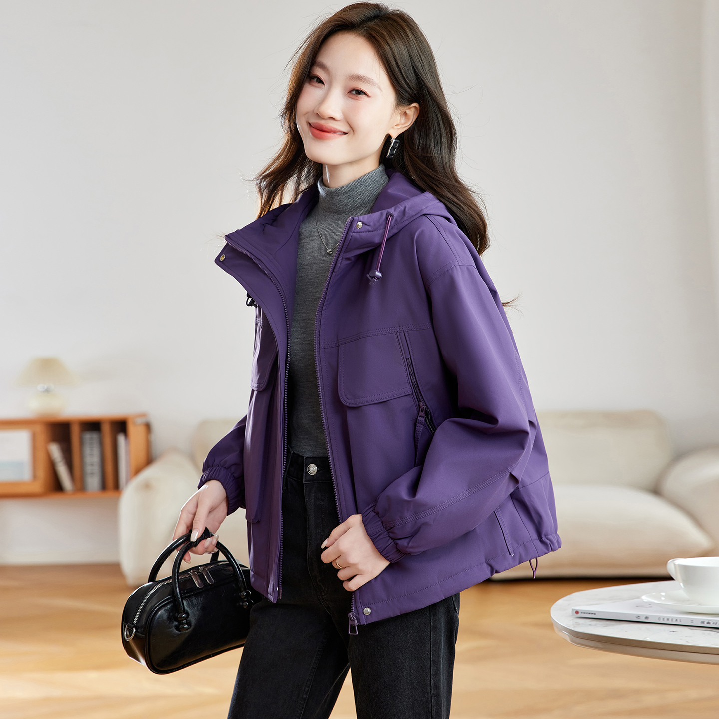 短款超好看加绒派克服棉衣女冬季2025新款小个子洋气紫色棉袄外套