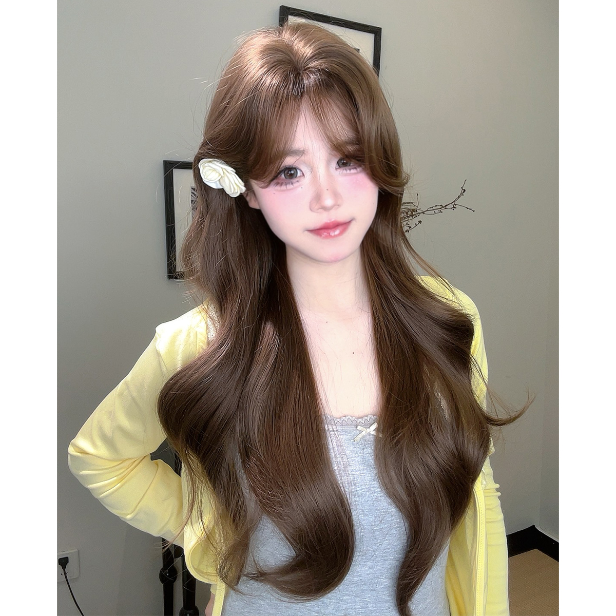 【蜜浪甜璇】AG假发网红同款长卷发齐显脸小刘海大波浪全头套整顶