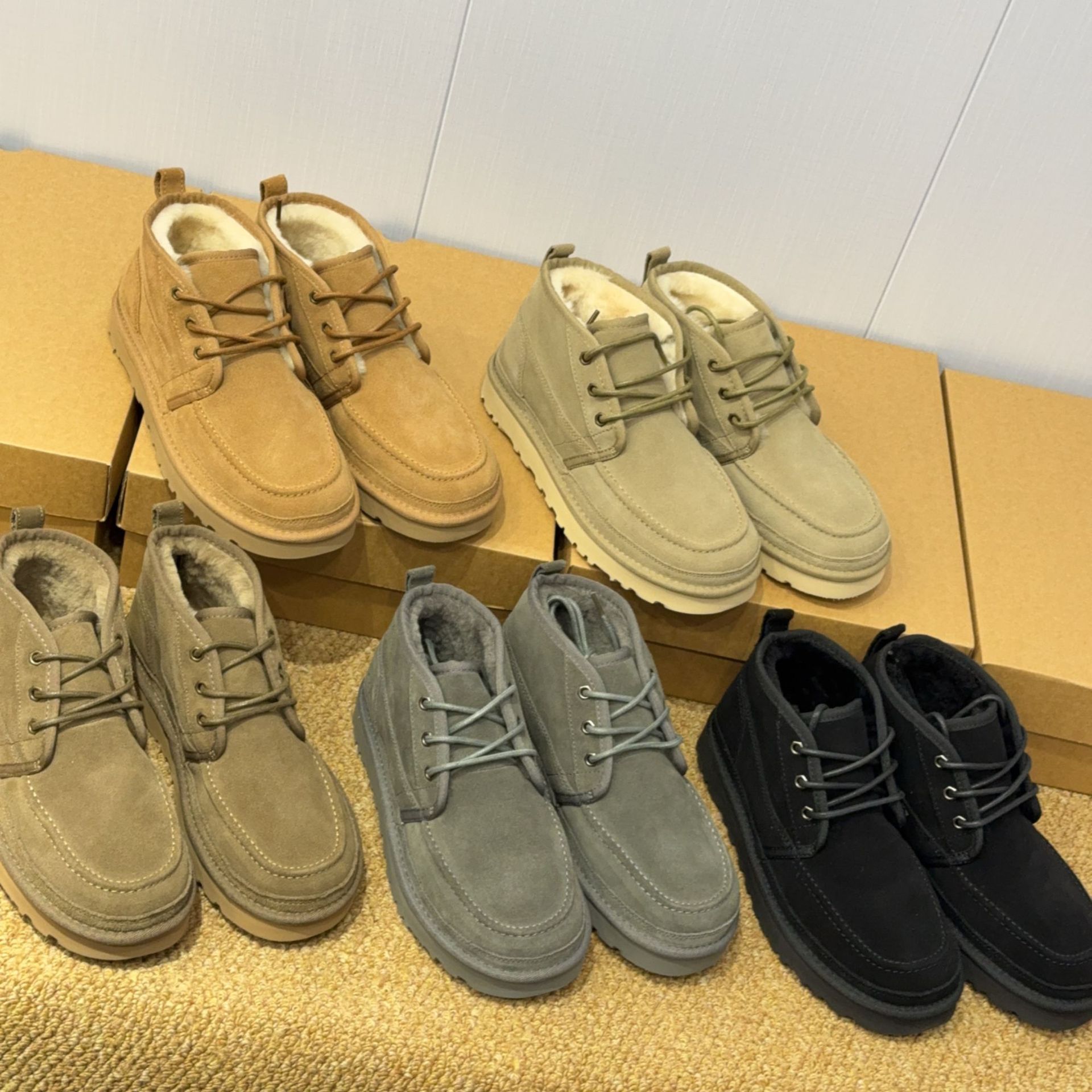 桑坡冬季莫卡辛小贝男款羊毛雪地靴系带新款纽姆小贝真皮男雪地靴