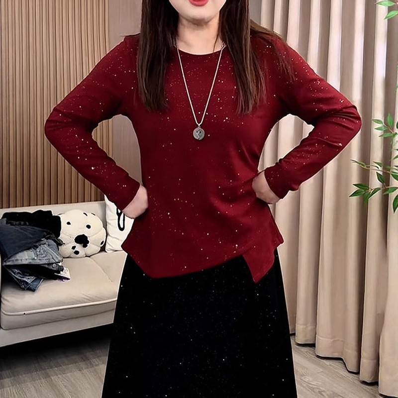 大码磨毛加绒内搭打底衫女秋冬新款胖mm收腰遮肉显瘦长袖t恤上衣