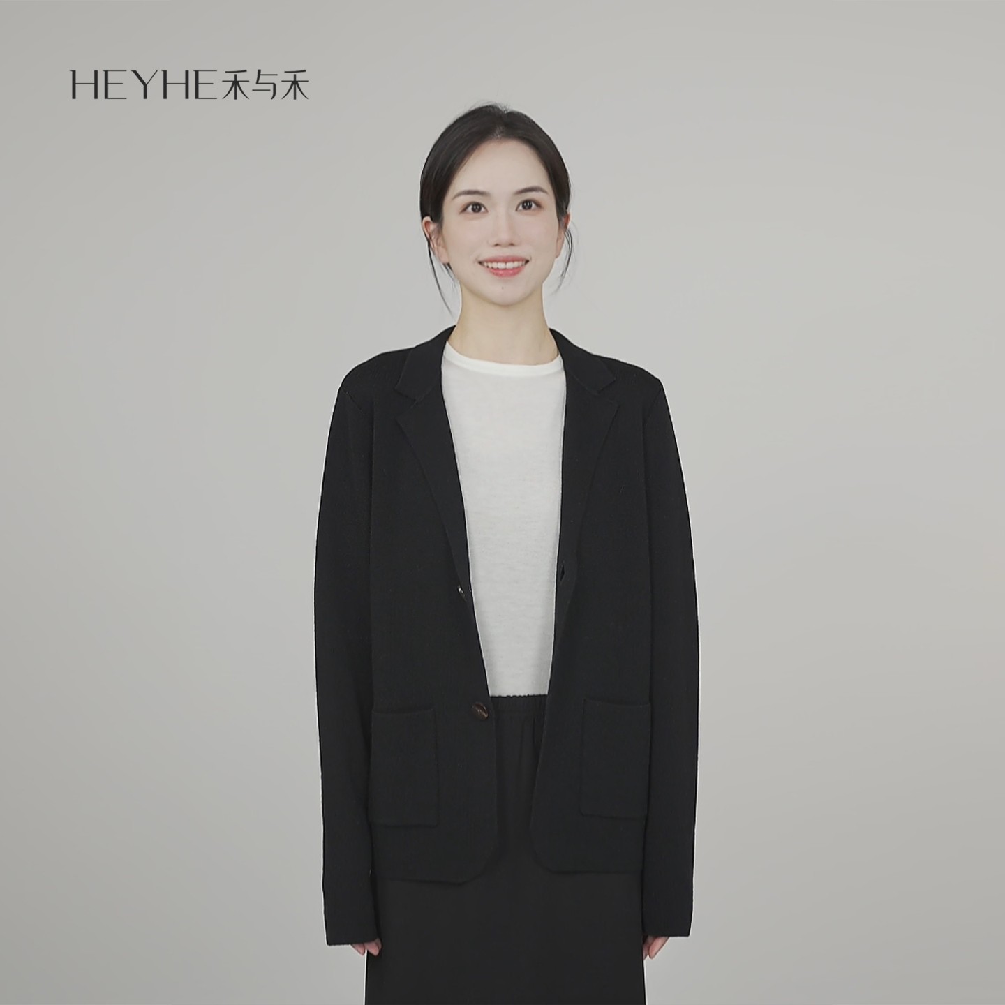 小禾【黑凤梨】扬子纱精纺羊毛高级西装领翻领宽松气质针织开衫外套