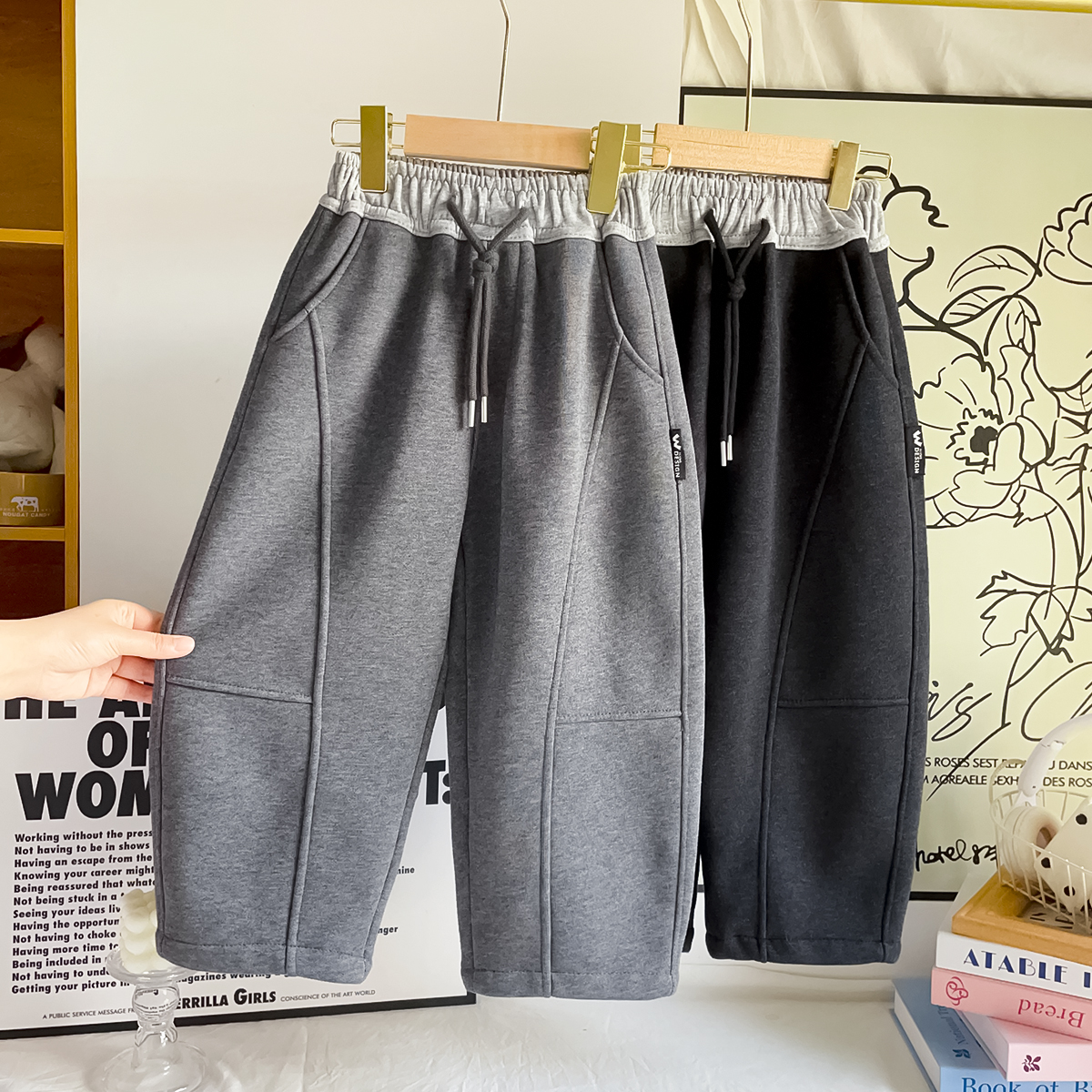 【加厚奶盖绒】25秋冬男宝女宝休闲裤子中大童慵懒风休闲弯刀裤