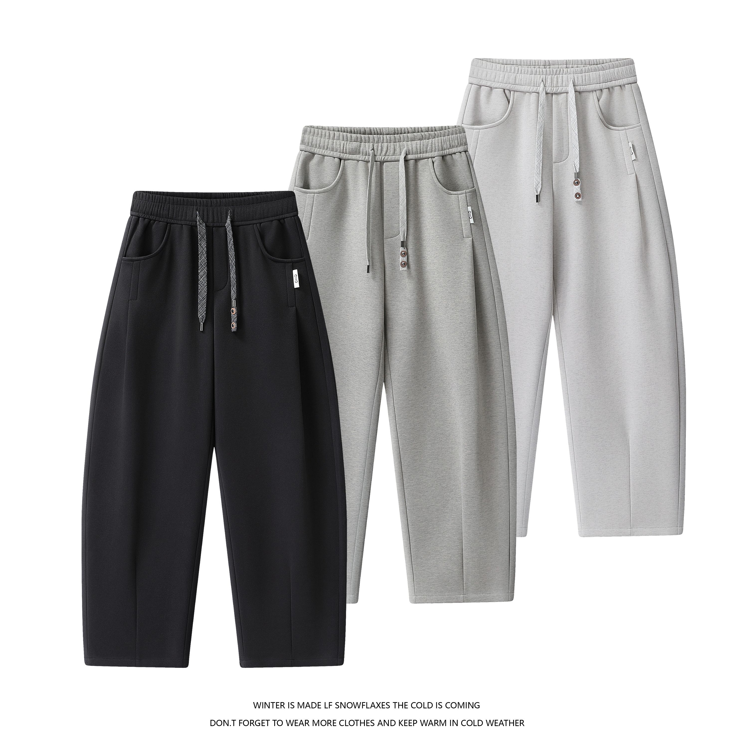 冬季新款男士加绒直筒卫裤宽松舒适百搭水洗抽绳简约潮流休闲裤