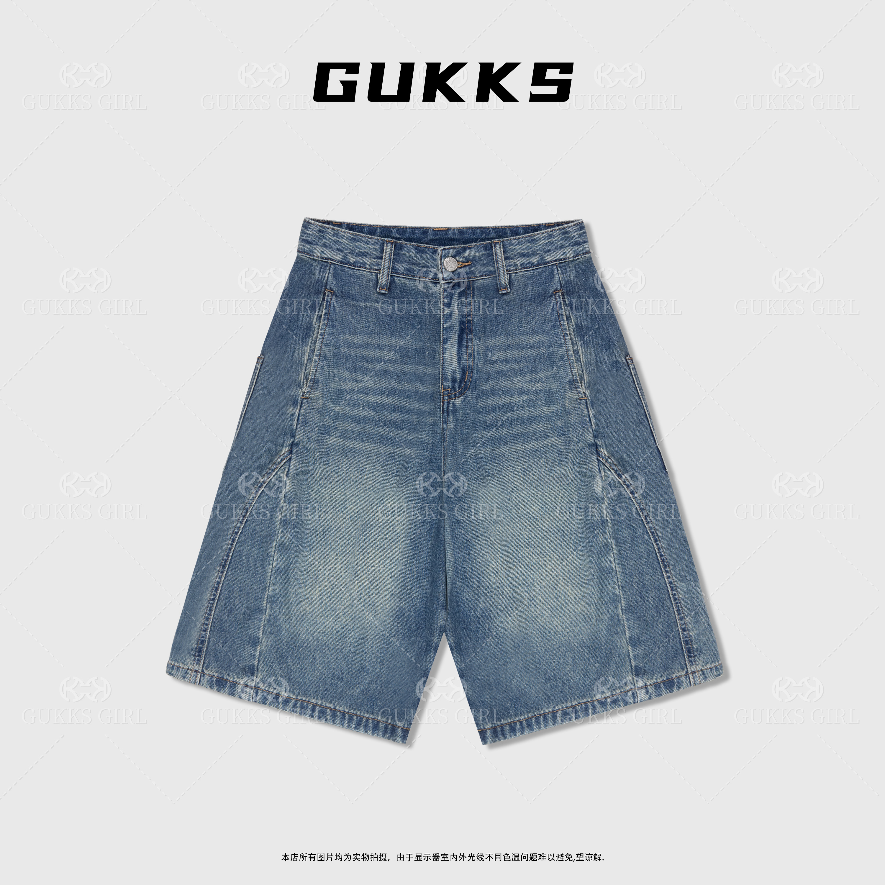 娜娜GUKKS『显瘦牛仔』夏季阔腿软牛仔五分裤宽松显瘦百搭牛仔短裤