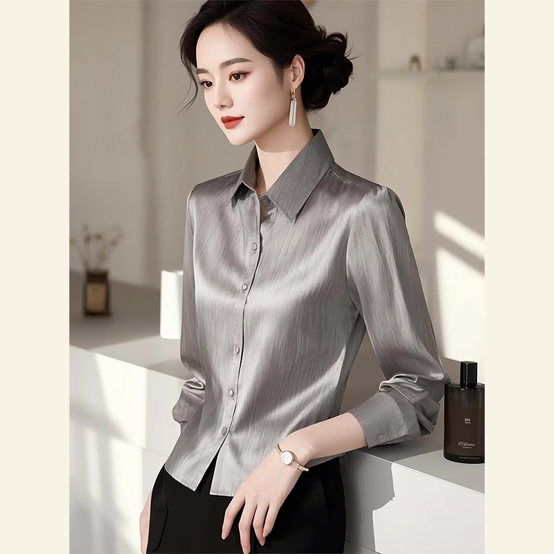 春季法式时尚洋气上衣高级感独特别致设计感超好看灰色水光衬衫