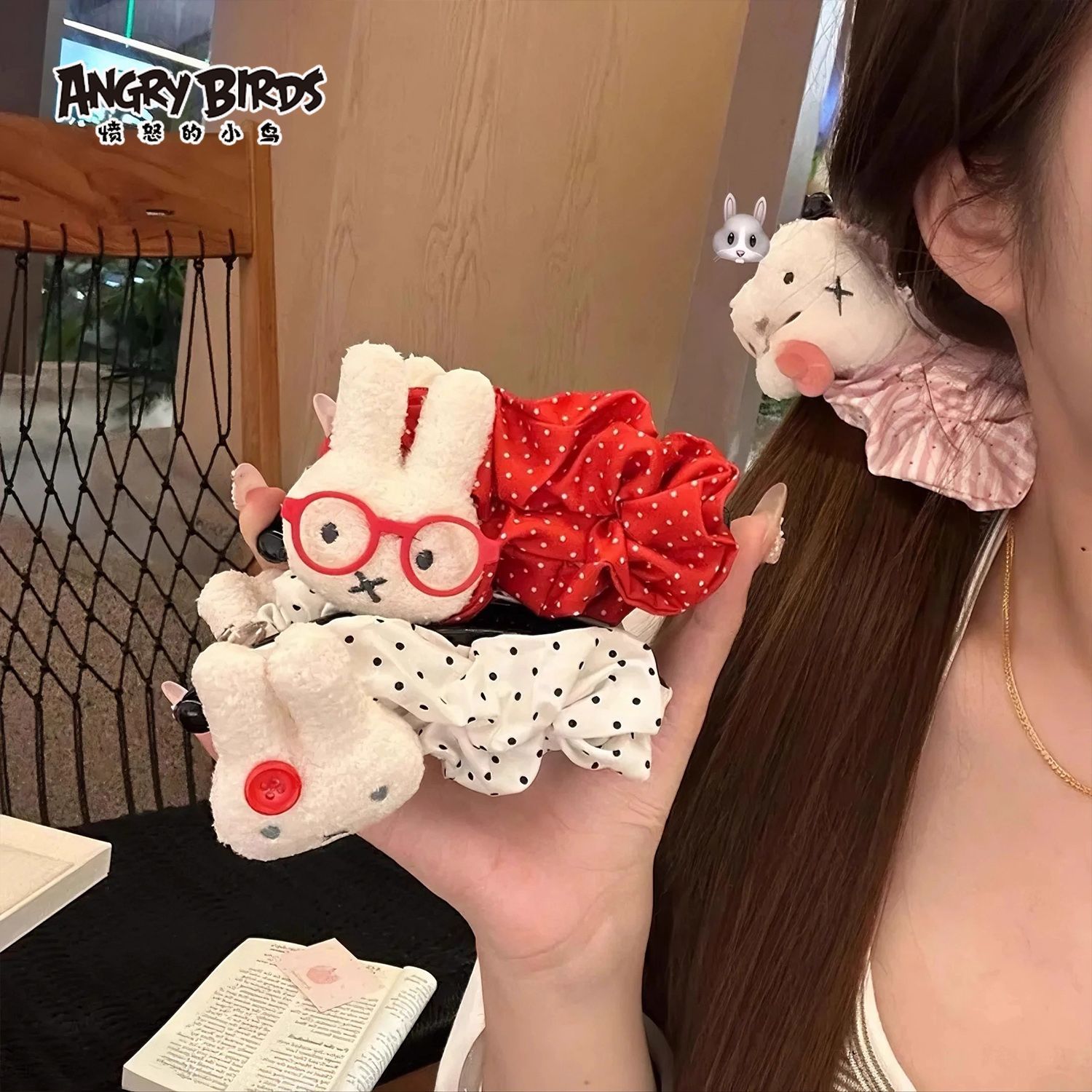 甜美可爱波点戴眼镜米菲兔发圈香蕉夹少女心后脑勺大号香蕉夹