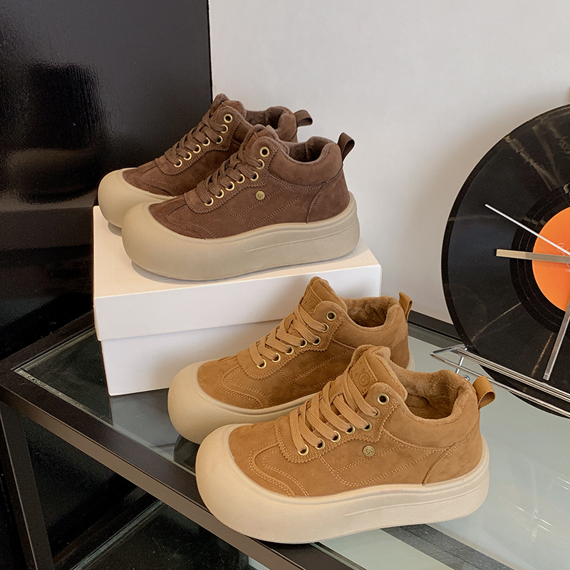二棉高帮鞋女秋冬季加绒厚底棉鞋增高小白鞋百搭学生休闲运动板鞋
