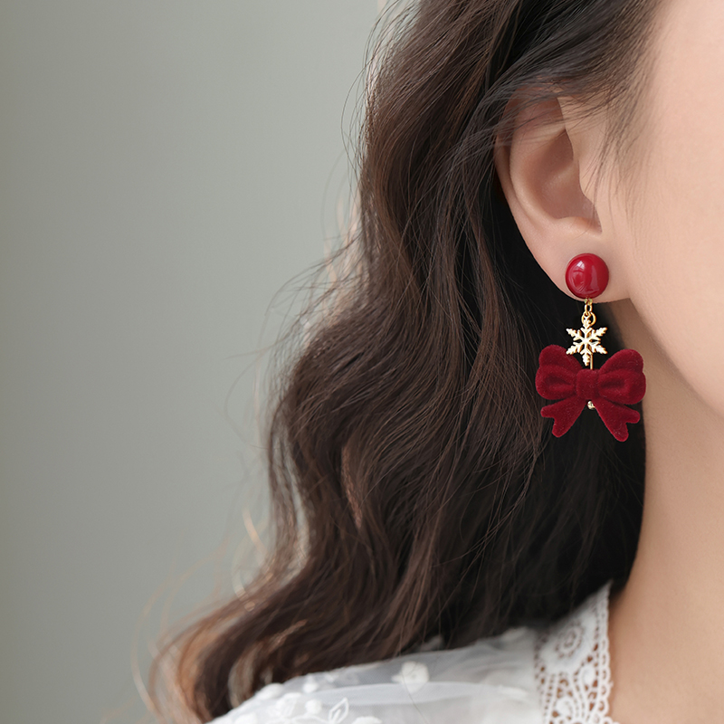 合金耳饰 925银针蝴蝶结耳环2026马本命年耳钉红色新年过年女小众