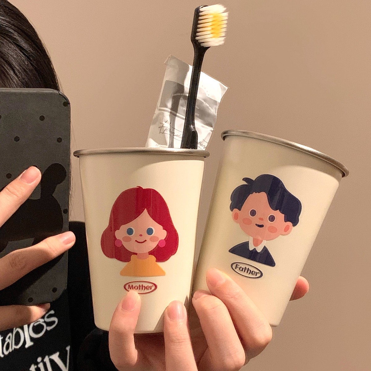 漱口杯家用牙刷杯子一家三四口情侣儿童防霉不锈钢牙杯牙具洗漱杯