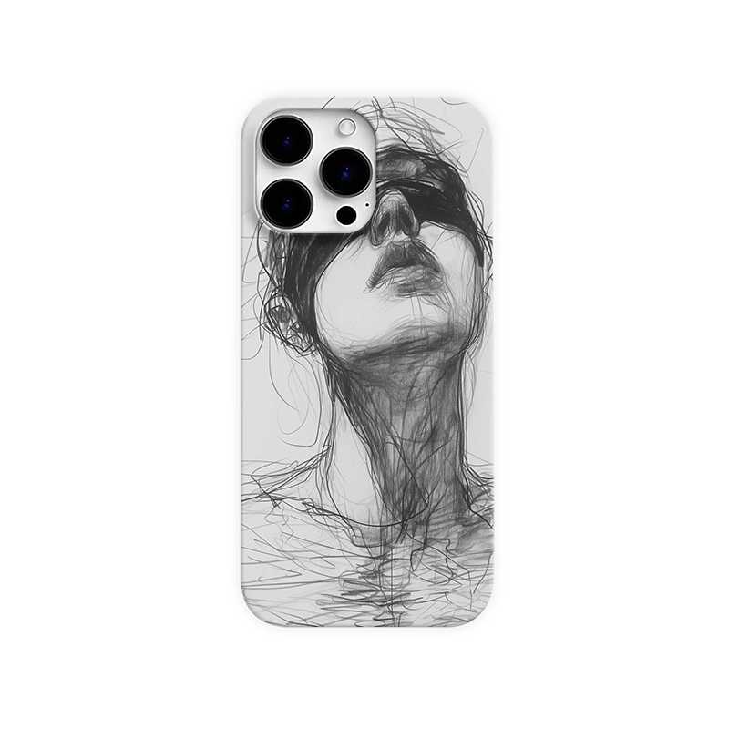 蒙眼素描女孩适用苹果15promax手机壳16plus小众小米vivo华为oppo