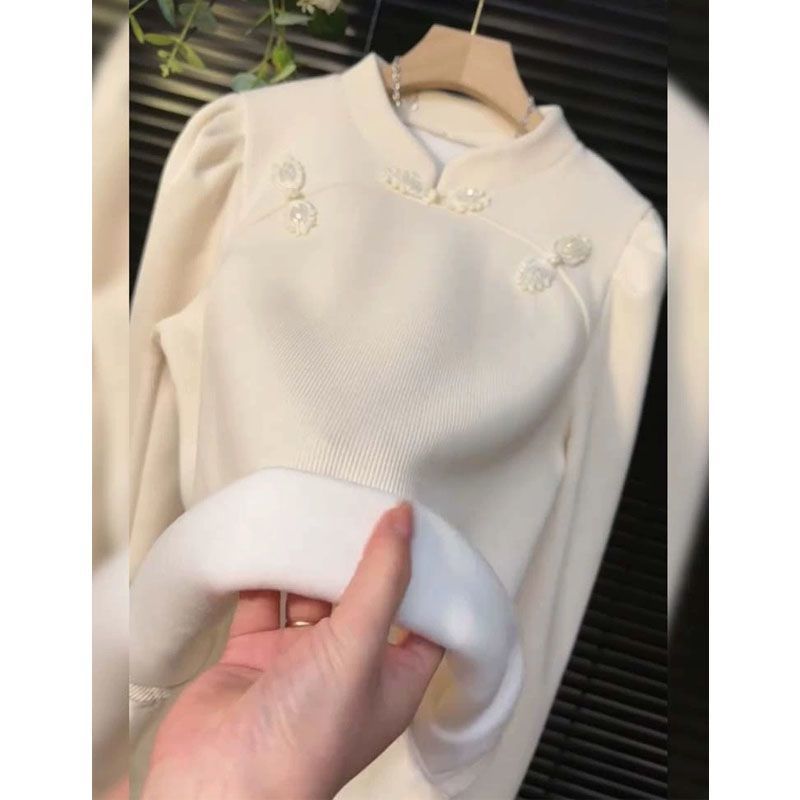 女童秋冬新中式国风加绒打底衫2025冬季新款中大儿童加厚洋气上衣