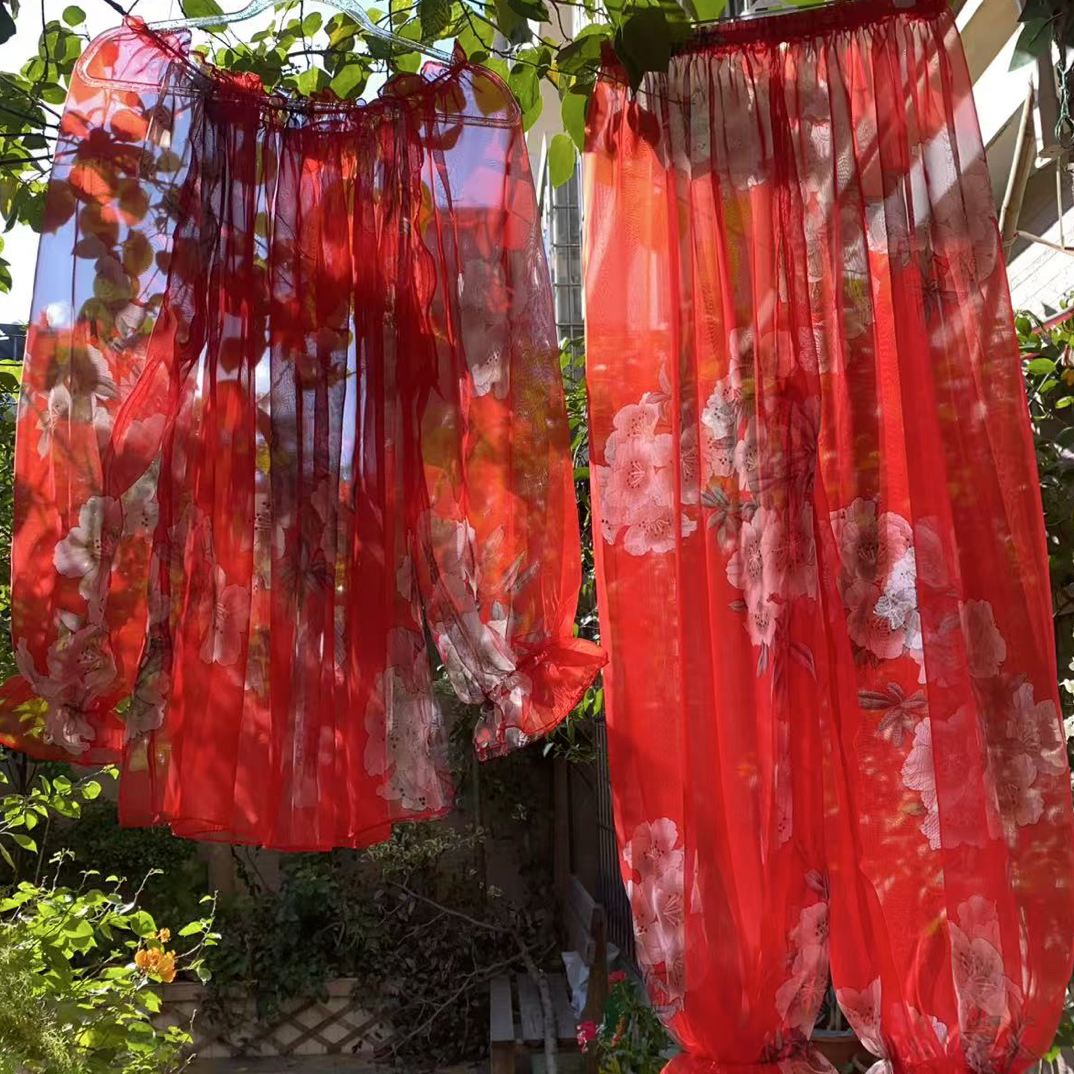 超丝滑柔软透视上衣裤子两件套花边束脚宽松百搭休闲男女套装