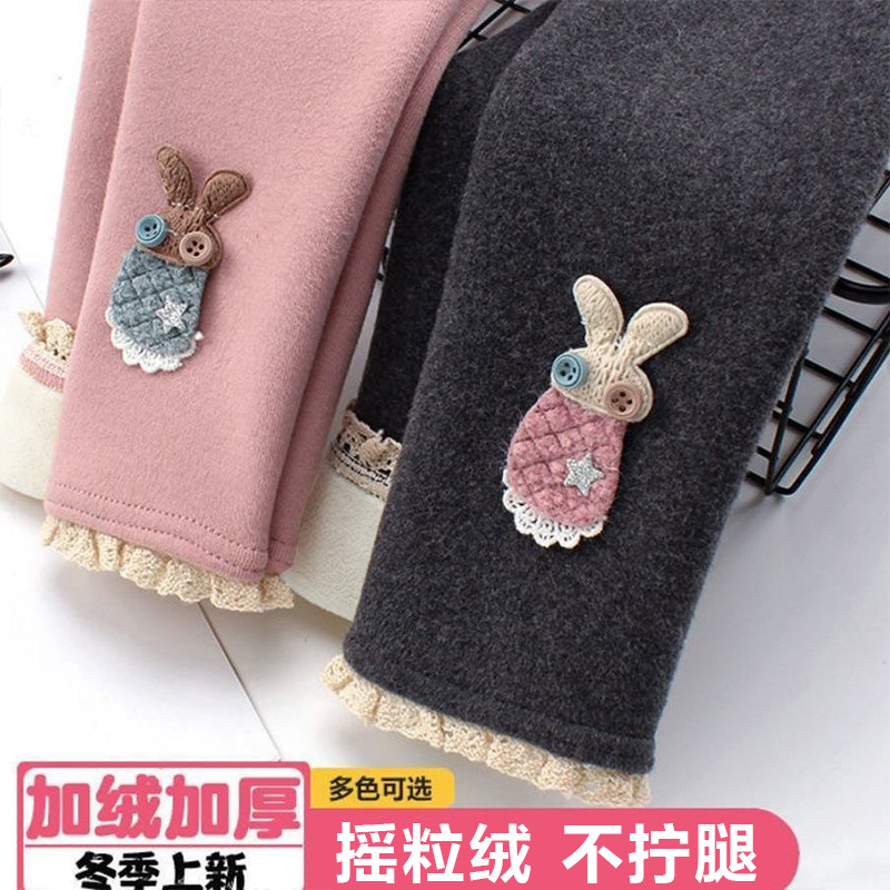 MOMOCO/玛米玛卡女童加绒打底裤外穿秋冬新款韩版卡通洋气小女孩