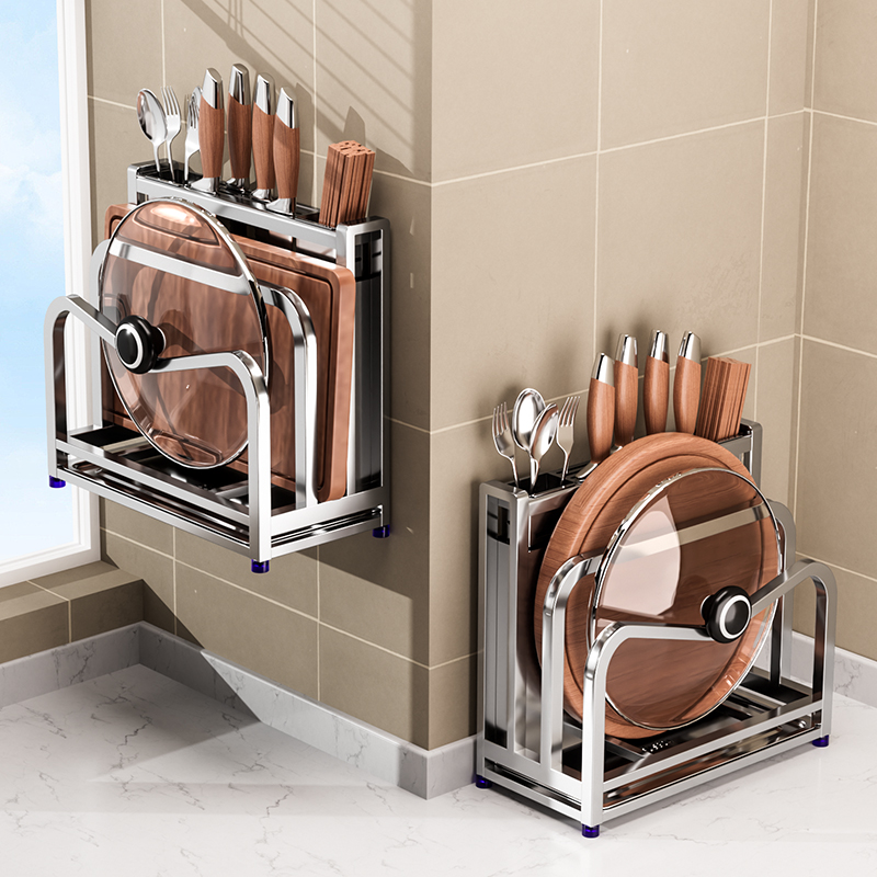 304不锈钢厨房刀架置物架台面壁挂菜板架菜刀筷笼一体刀具收纳架