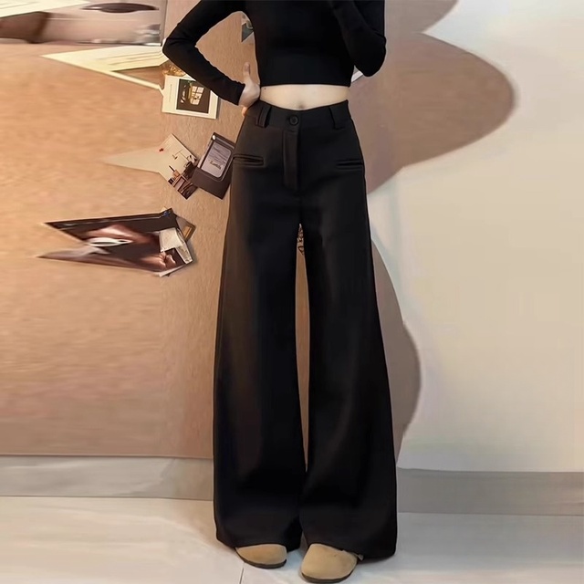 高级感超好看黑色西装裤女2025夏季新款高腰垂感窄版微喇阔腿长裤