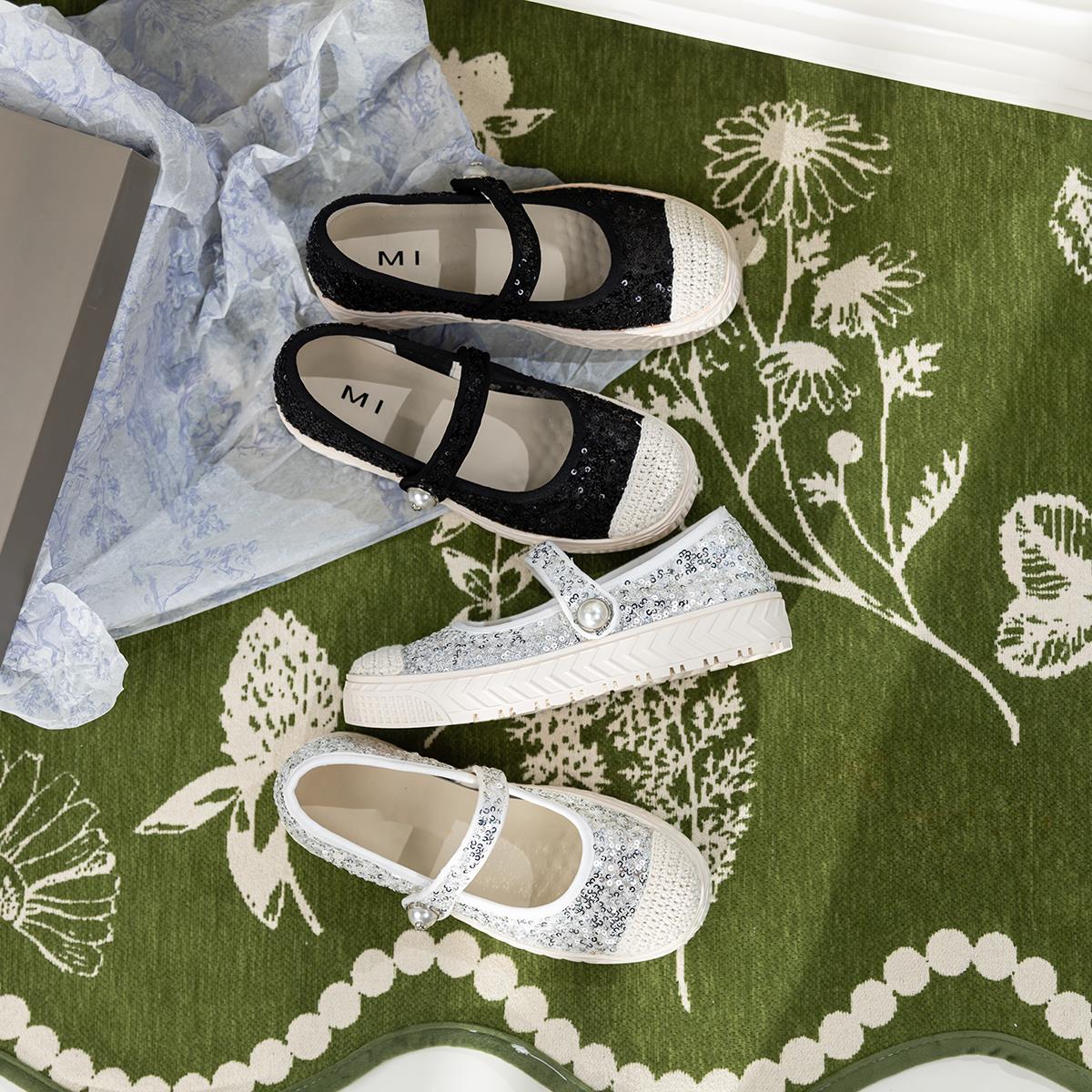 「GHGB」象征意义格利特亮片玛丽珍单鞋女浅口透气网面渔夫鞋