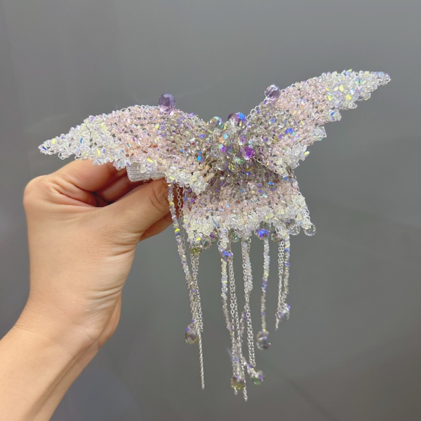 西子家原创设计凝露渐变飞燕蝶流苏弹簧夹设计气质氛围感顶夹发夹