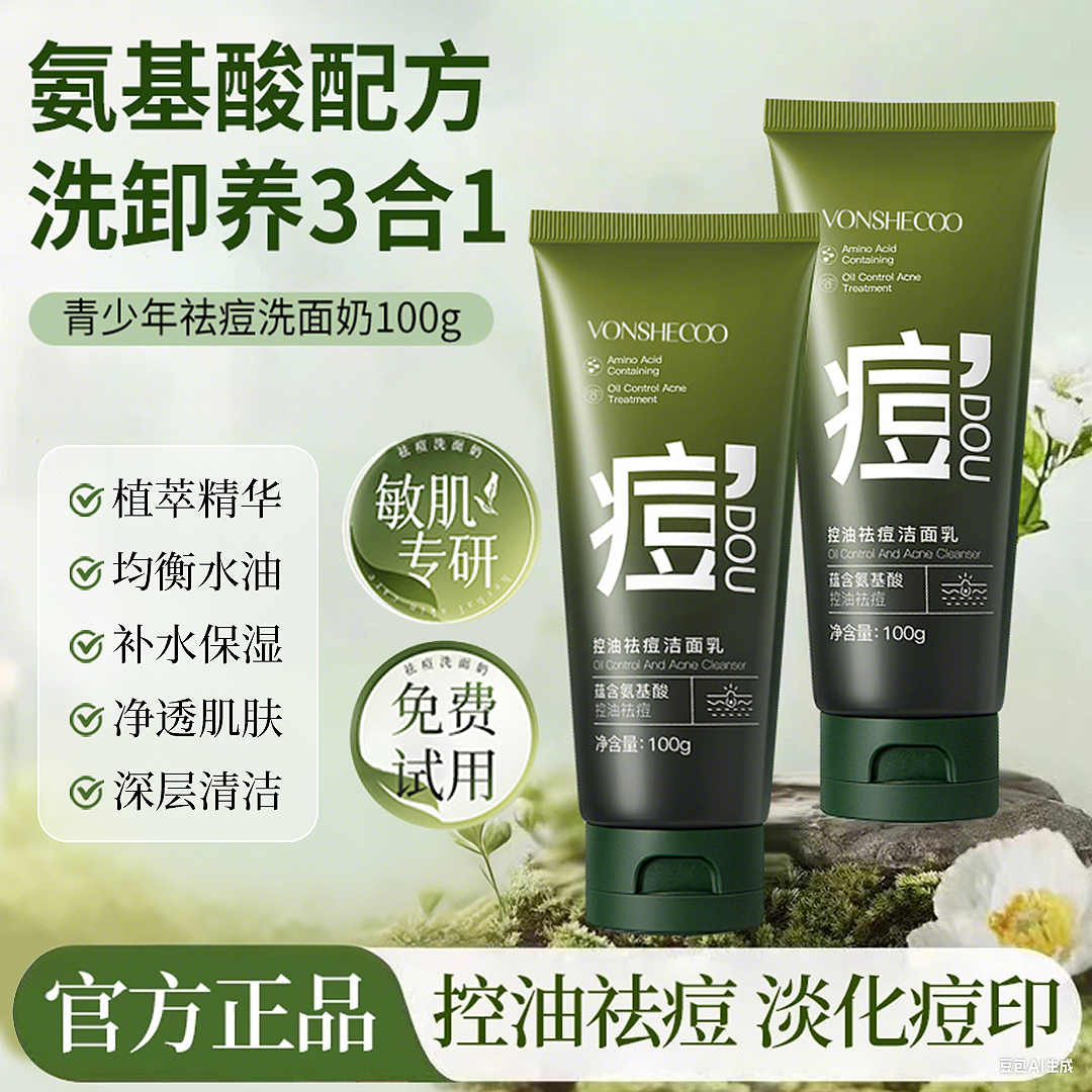 【冠军力荐】祛痘洗面奶青春期学生控油去痘印清洁去黑头粉刺洁面乳