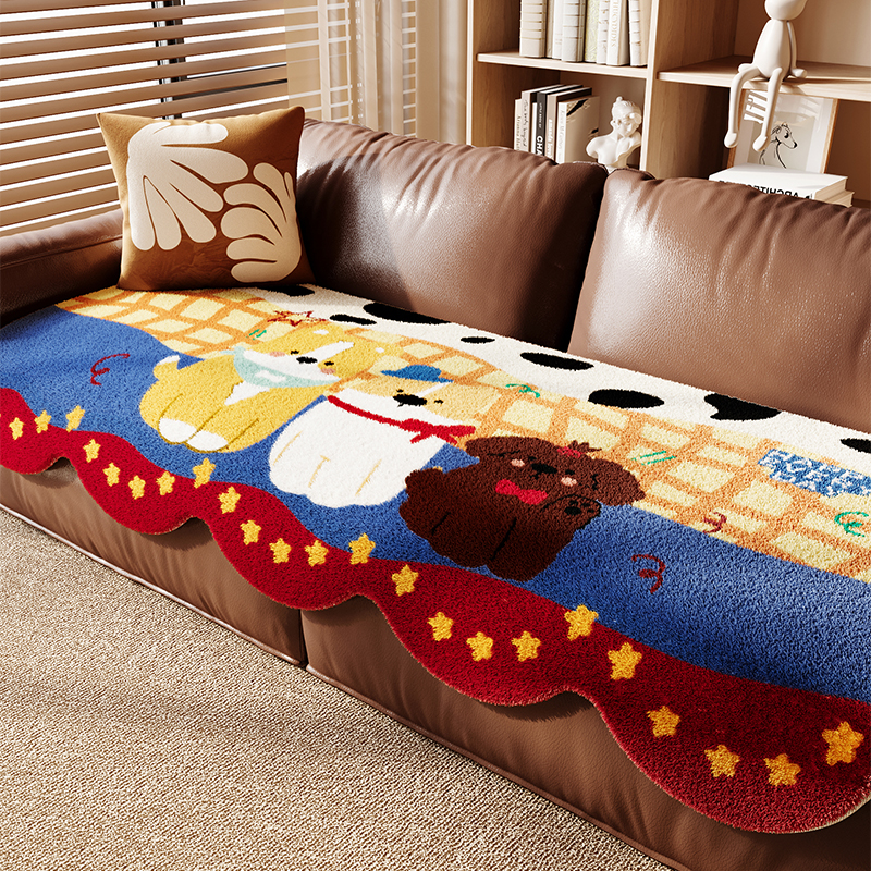 美拉德异形毛绒沙发座垫复古2026冬季新款一片式固定防滑沙发坐垫