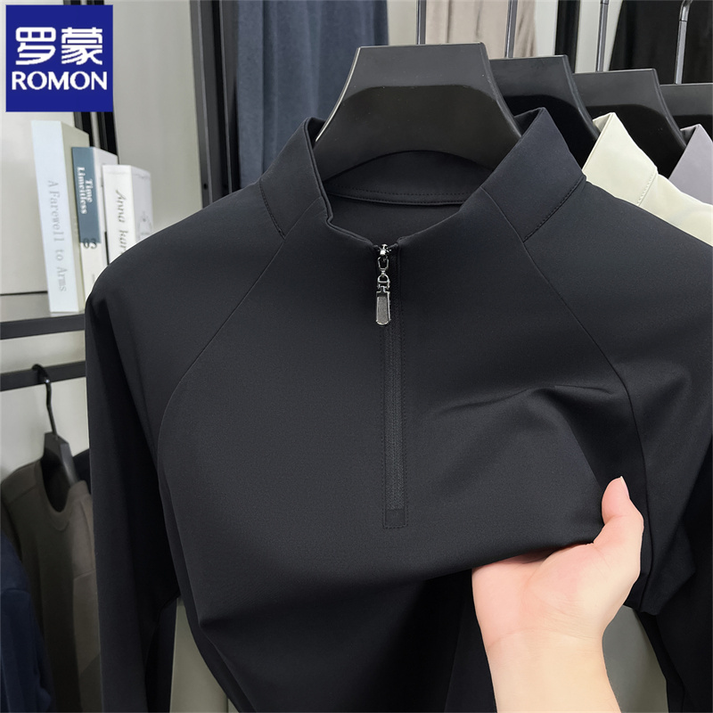 罗蒙春秋季卫衣男士拉链立领运动长袖t恤户外纯色休闲男装打底衫