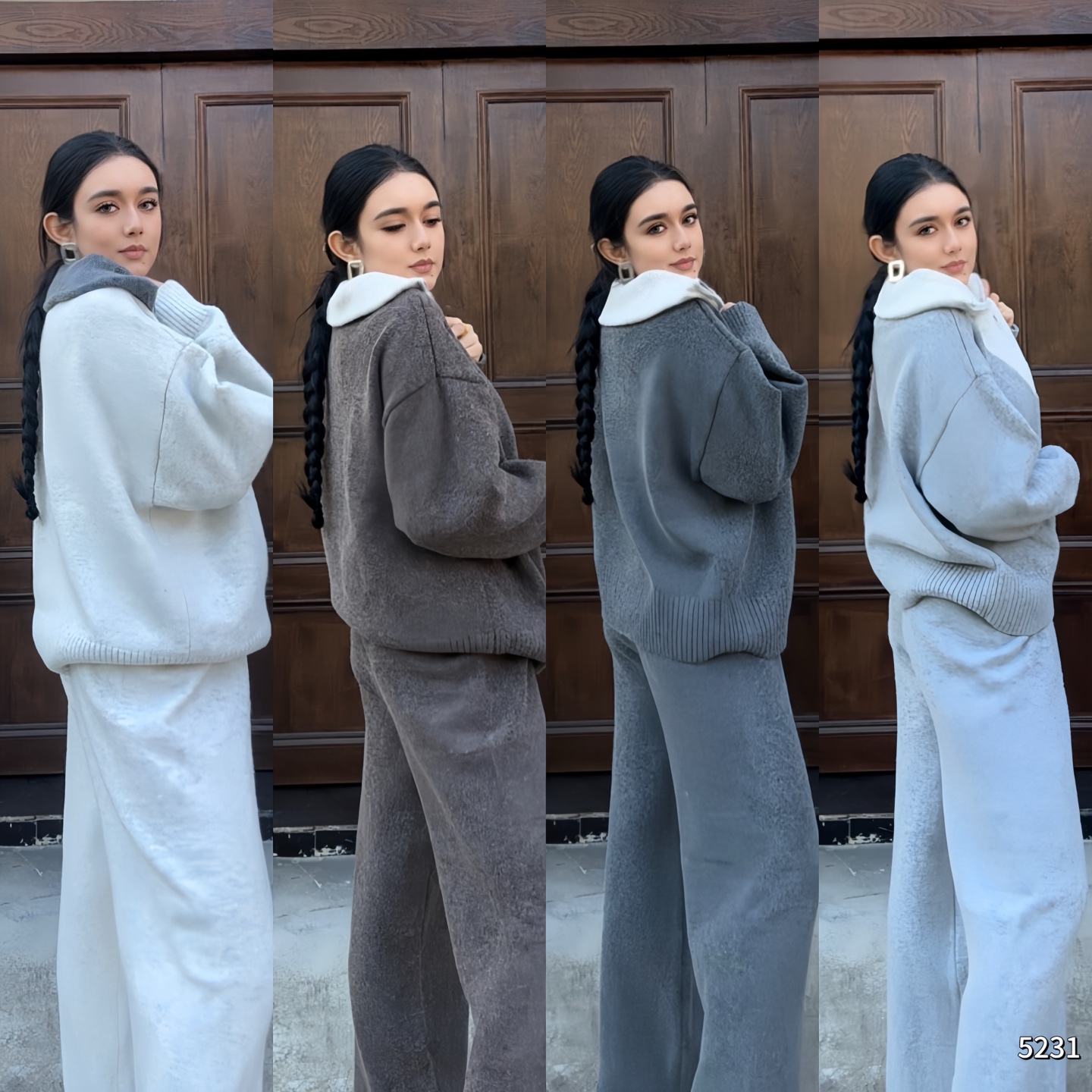 复古INS风慵懒风时尚套装卫衣运动加厚针织秋季开衫套装YF5231