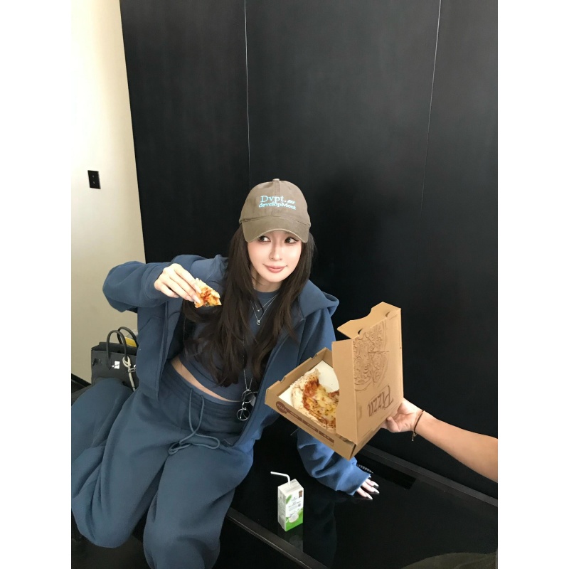 美式复古慵懒连帽卫衣秋季新款纯欲气质显瘦内搭高腰休闲阔腿长裤