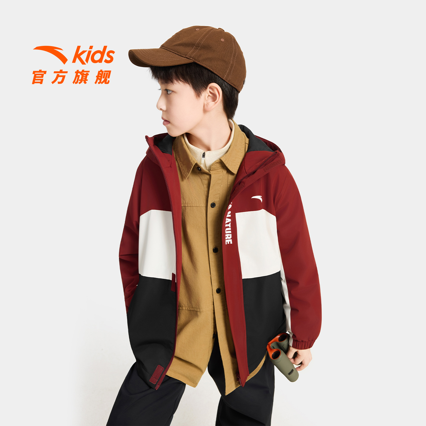 安踏儿童男女童摇粒绒运动上衣2025冬款舒适保暖青少年连帽厚外套