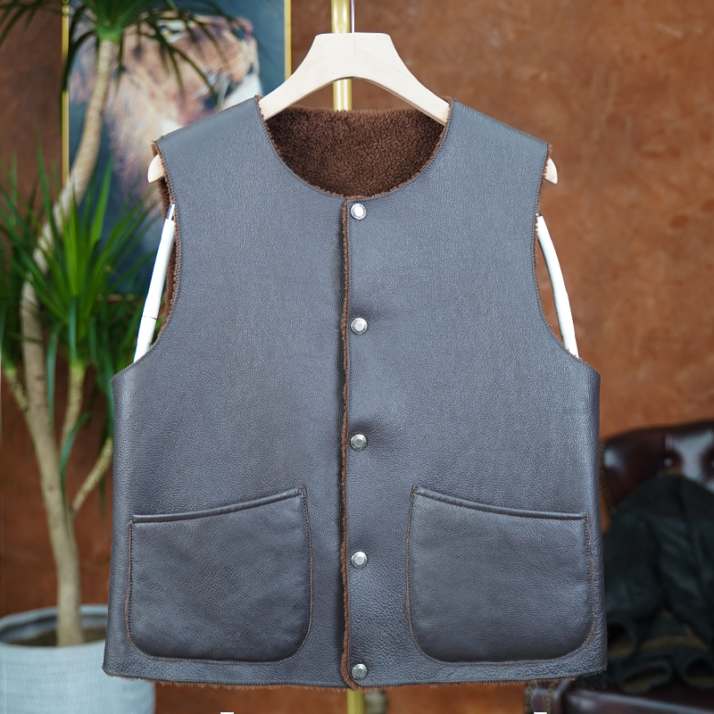 原生态真皮真毛羊皮毛一体马甲冬季保暖男士马夹