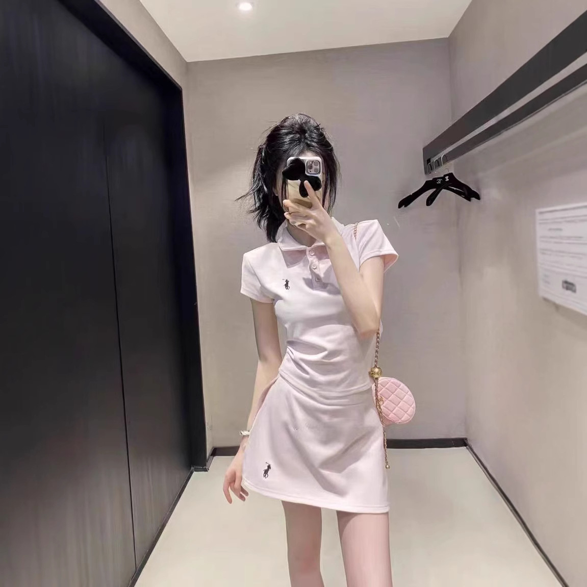 欧货2025年夏季新款休闲百搭刺绣小马polo领短袖T恤+半身裙两件套