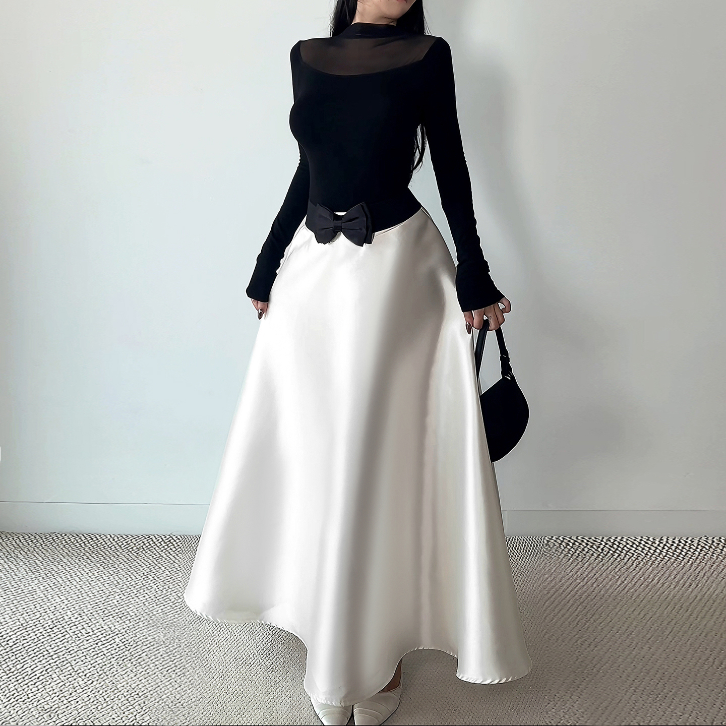 法式赫本风优雅网纱上衣大裙摆半身裙2025新款财阀千金连衣裙套装