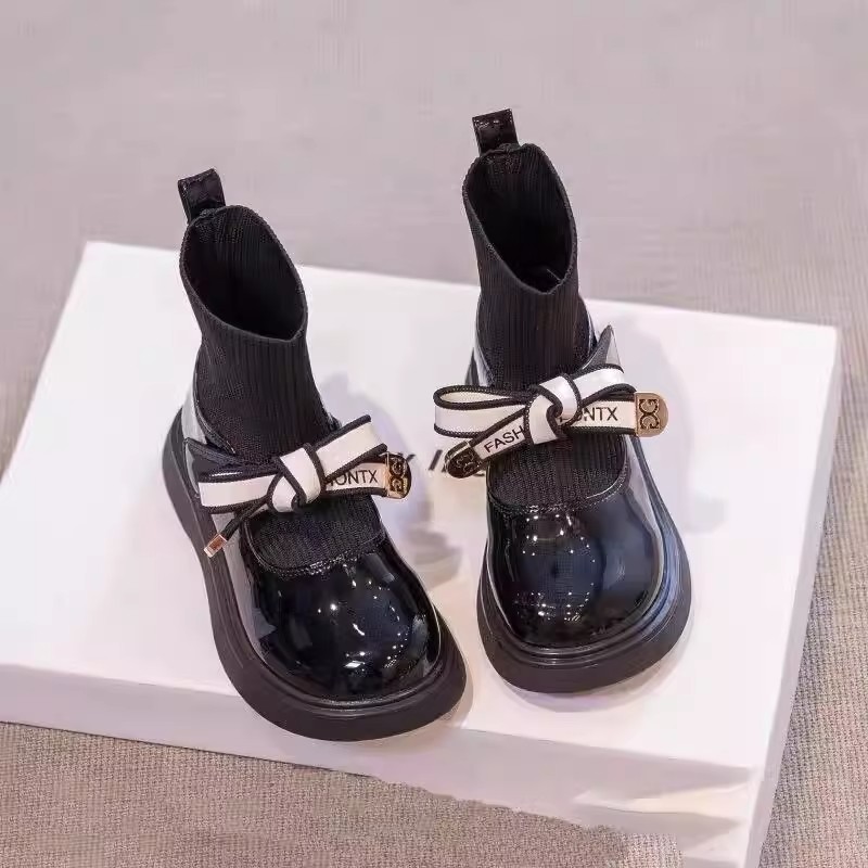 ABC女童靴子秋冬儿童公主短靴加绒单靴小女孩百搭马丁靴洋气袜靴