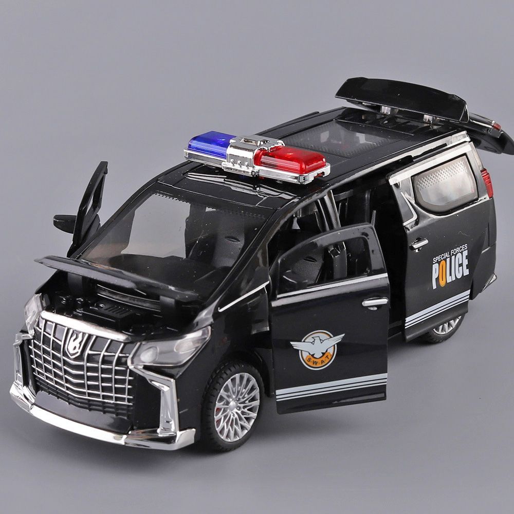 警车模型六开门埃尔法车模惯性玩具车MPV商务车模型运输车