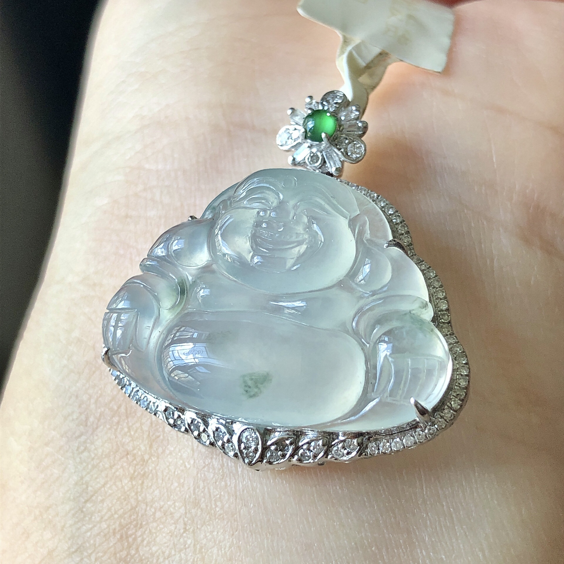 缅甸天然A货翡翠18k金镶嵌老坑冰种佛公吊坠尺寸27.5/26/8.3