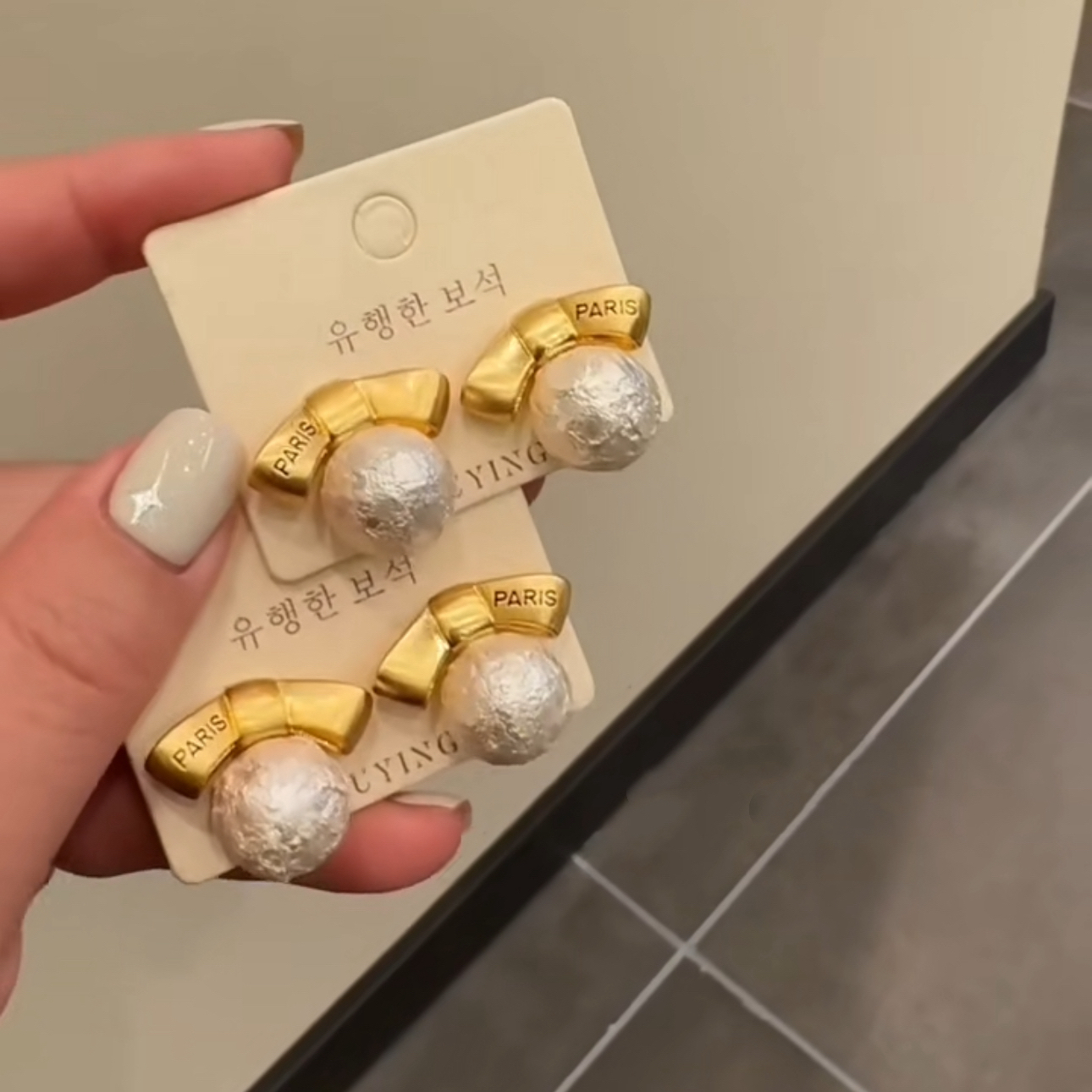 铜合金耳饰 韩系小众蝴蝶结棉花珠高级拉丝耳环耳饰 S65