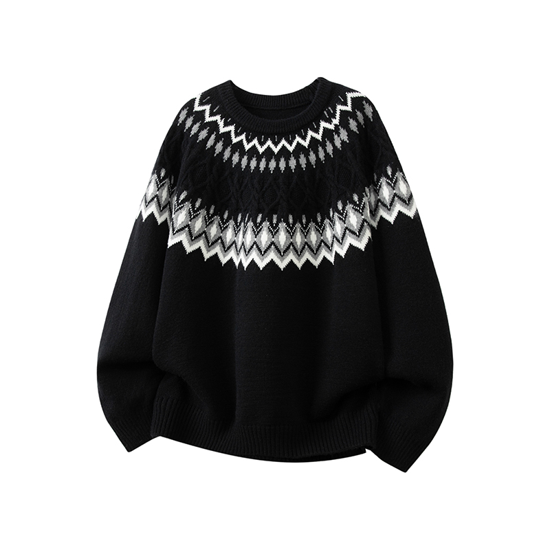 费尔岛绞花针织衫男女秋冬慵懒高级感软糯内搭毛衣插肩袖圆领线衣