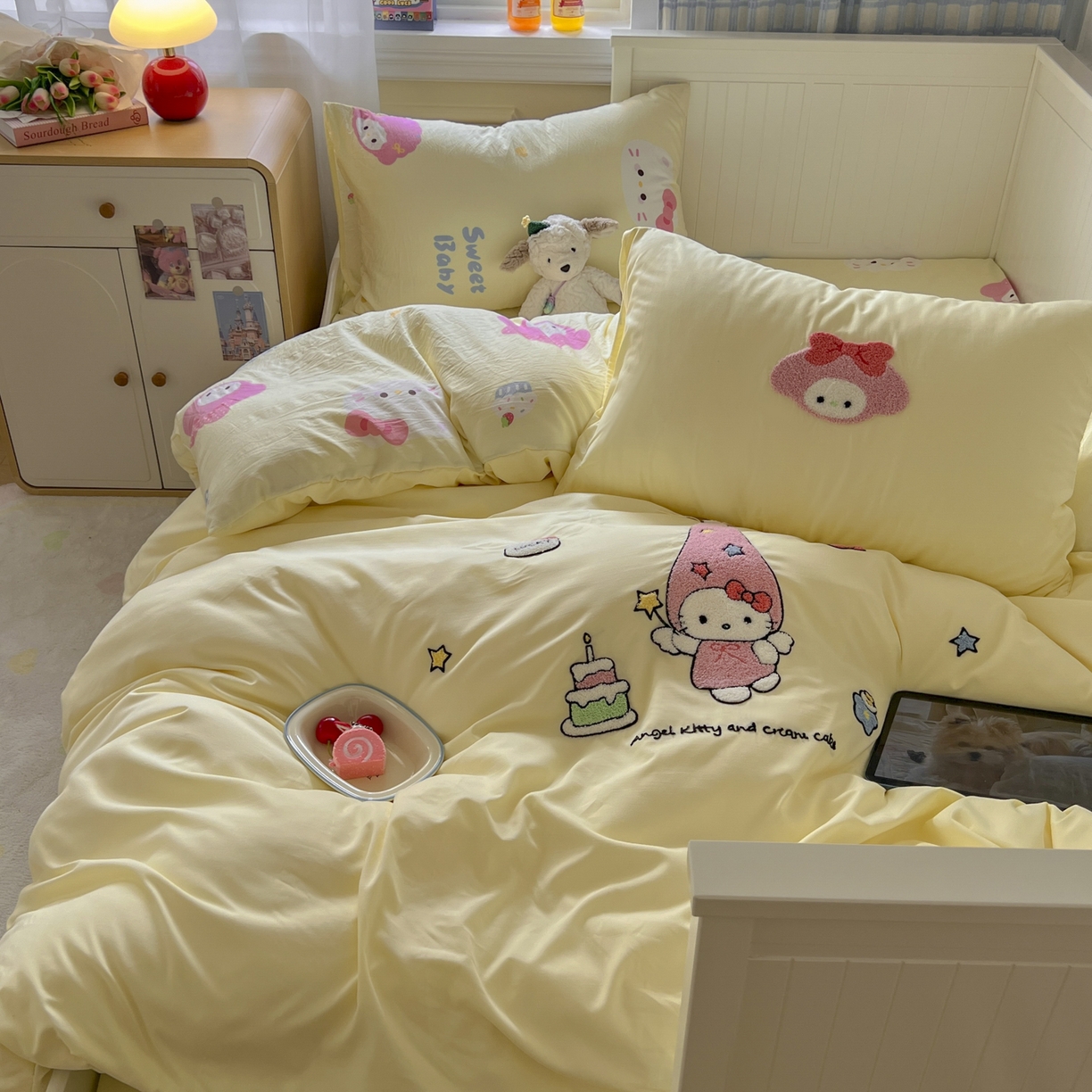 水洗棉毛巾绣四件套可爱少女心学生宿舍三件套