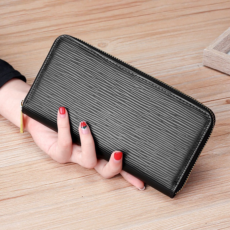 2025新款真皮女士水波纹长款拉链钱包简约手拿包日韩潮流男士钱包