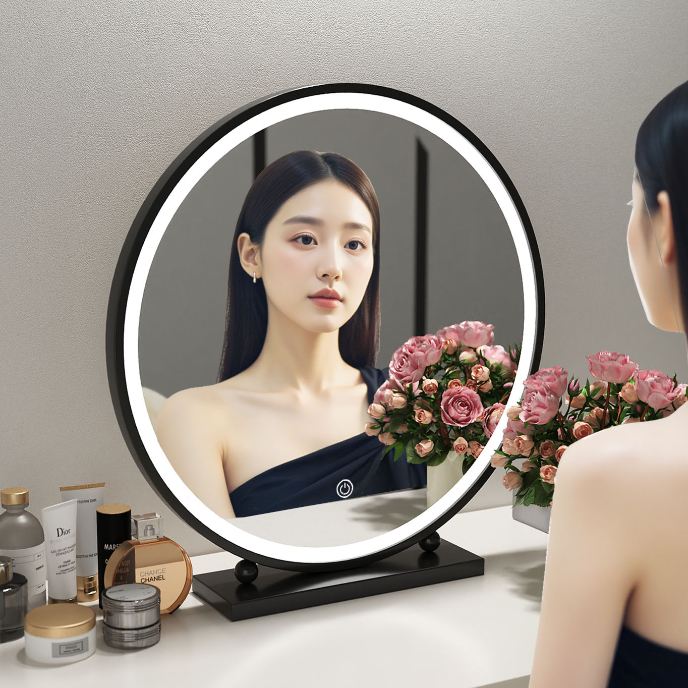 轻奢台式LED带灯化妆镜智能梳妆镜卧室桌面发光美妆镜梳妆台镜子