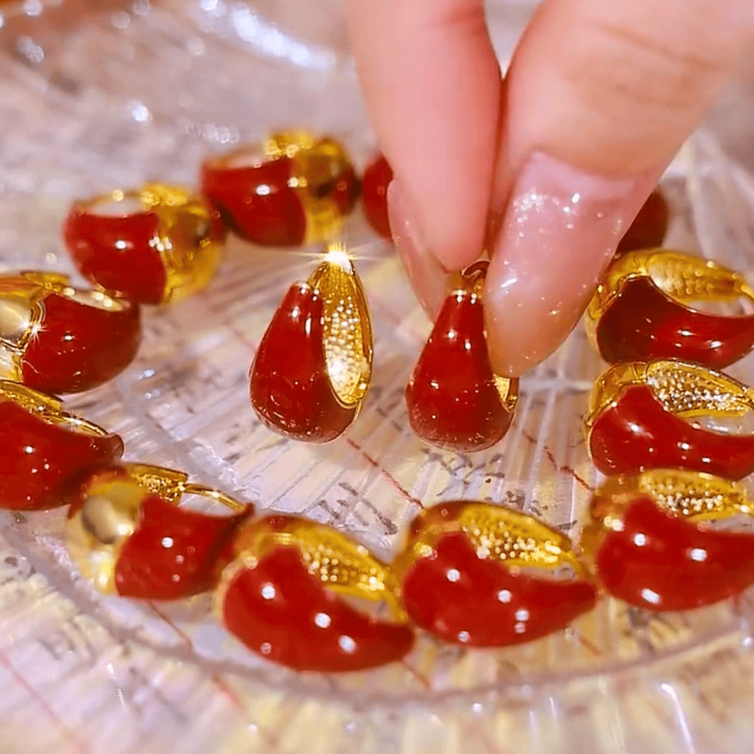 铜合金锆石耳饰 轻奢复古红色耳扣爆款时尚个性小众高级感耳环