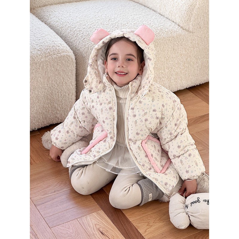 巴拉女童中小童加绒加厚棉服2025秋冬新款儿童韩版宝宝棉袄童装棉