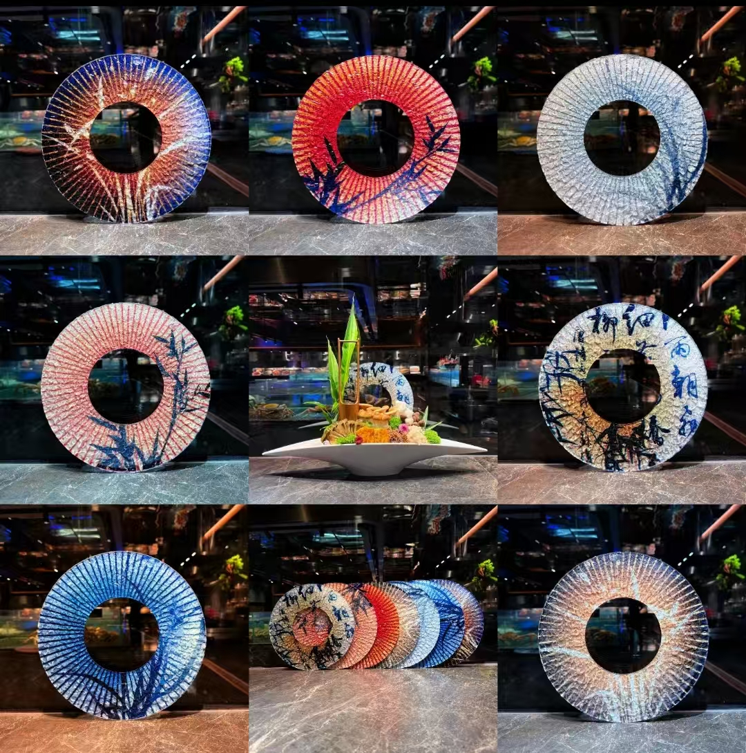 刺身海鲜姿造装饰摆件意境菜品盘饰餐饮刺身摆盘背景创意摆件酒店
