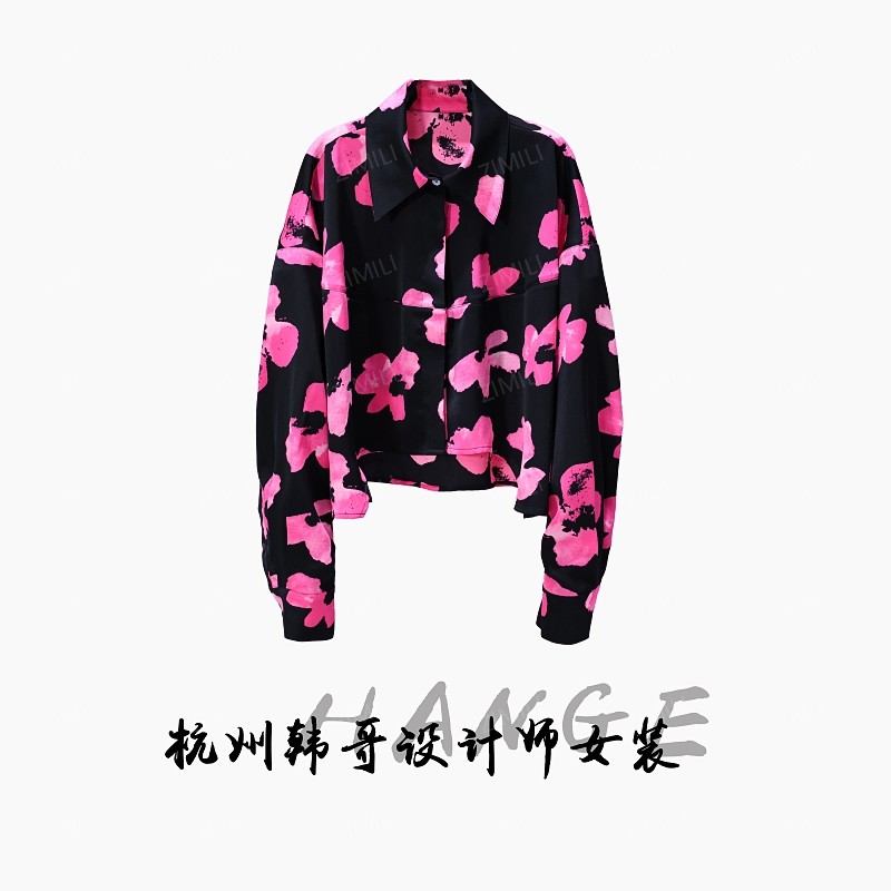 【韩哥女装】秋季欧版洋红蝴蝶印花时尚休闲重工设计师衬衫8112-Z3