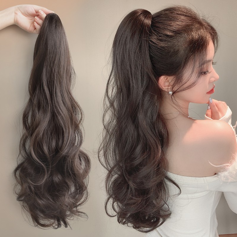 瀑布卷马尾假发抓夹增发量蓬松高颅顶神器大波浪长发马尾仿真发辫