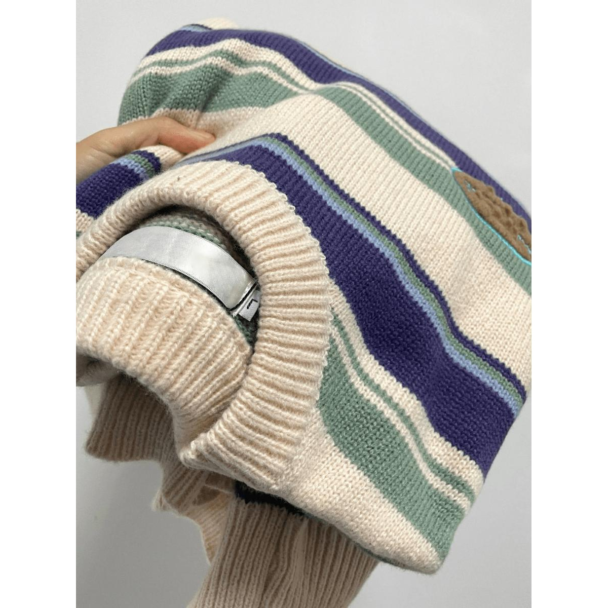 气质好的想转圈圈！撞色条纹针织衫女毛衣慵懒风时尚宽松百搭上衣