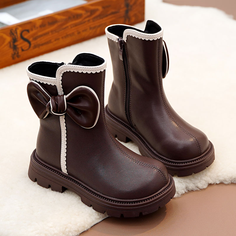 女童靴子真皮马丁靴2025秋冬新款儿童加绒二棉靴时尚单靴女童鞋子