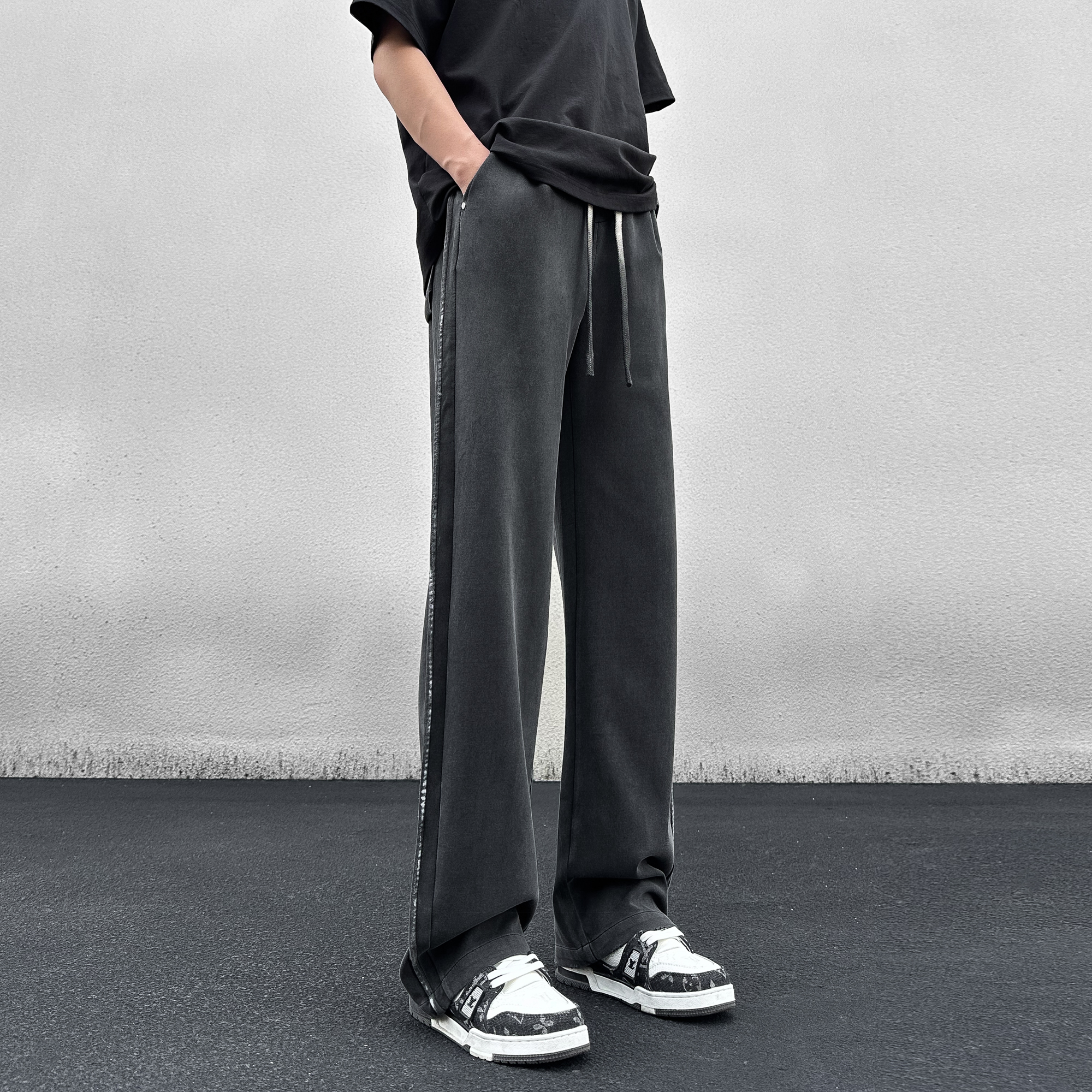 秋冬款美式水洗卫裤子男生高街ins潮流直筒宽松复古做旧休闲长裤